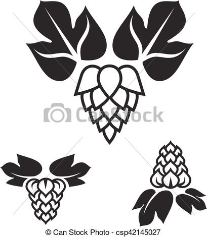 409x470 Set Of Hop Icons. Set Of Sign Beer Hop Label Isolated On White