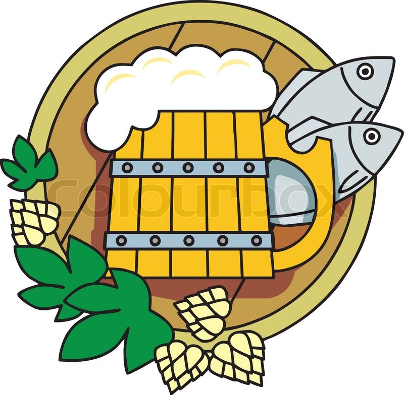 800x784 Beer With Hops, A Barrel And Fish. Logo. Stock Vector Colourbox