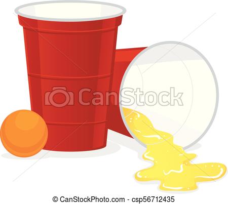 450x403 Red Beer Pong Plastic Cup With Ball And Spill Of Beer. Vector