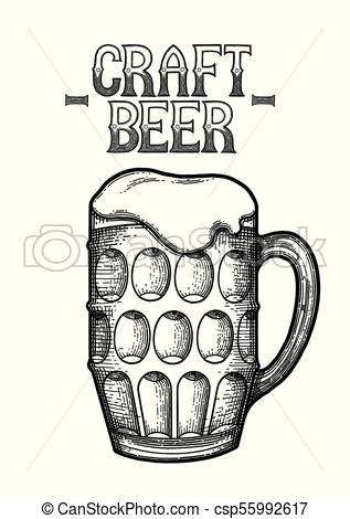 317x470 Graphic Glasses Of Beer. Graphic Pint Of Beer. Vintage Vector