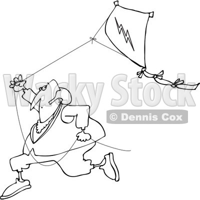 400x400 Clipart Of A Black And White Benjamin Franklin Running With A Kite