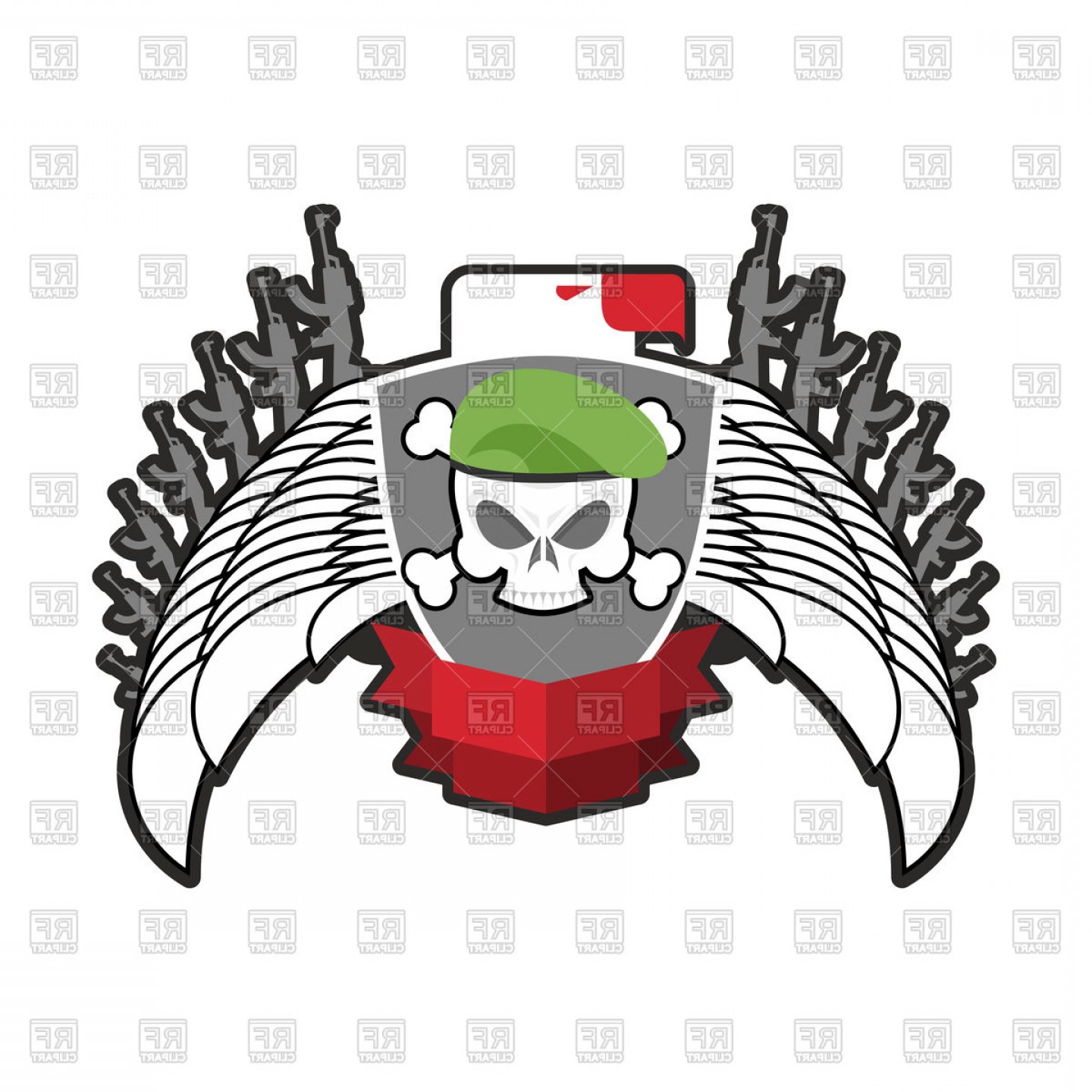 1440x1440 Military Emblem Skull In Beret Wings And Weapons Vector Clipart