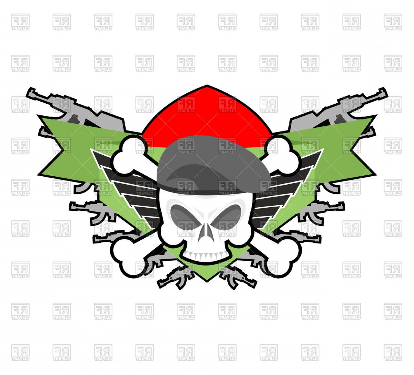 1440x1306 Military Emblem With Skull In Beret And Weapons Vector Clipart