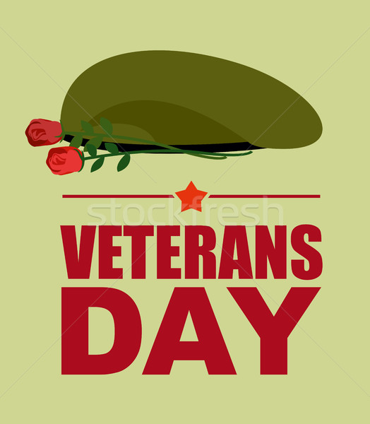 524x600 Soldiers Green Beret And Flowers. Veterans Day. Vector Illustrat