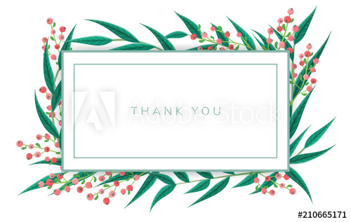 500x317 Minimal Thank You Note Frame With Green Leaf And Red Berry. Vector