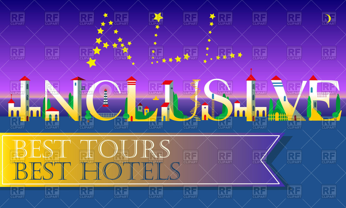 1200x721 All Inclusive Inscription. Best Tours. Best Hotels. Vector Image