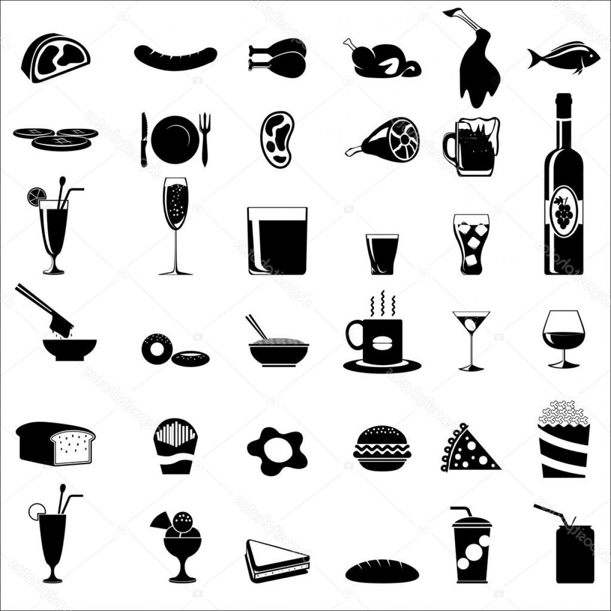 1228x1228 Stock Illustration Food And Beverage Icons Shopatcloth