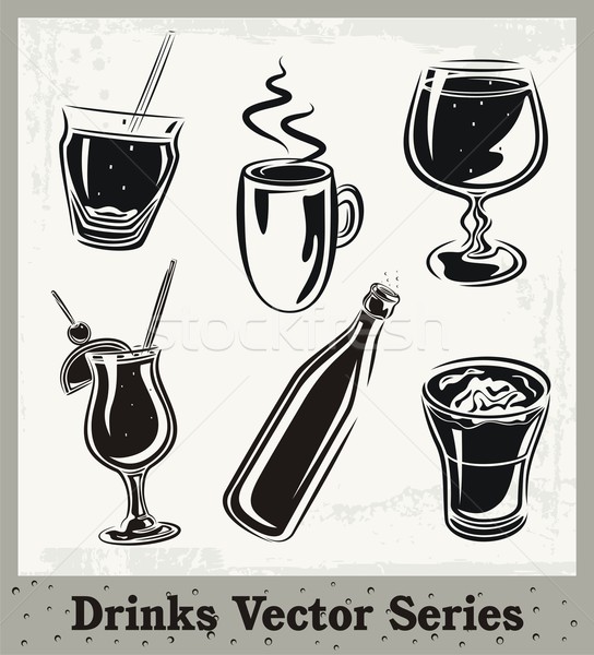 544x600 Vector Set Of Drink And Beverage Illustrations In Black And White