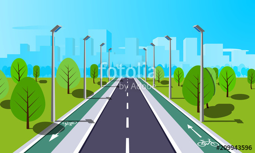 500x300 Straight Empty Road Through The Countryside With Bike Lane. Summer