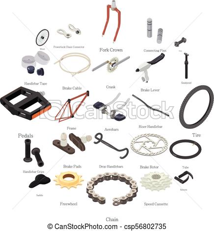 436x470 Bike Parts Icons Set, Isometric Style. Bike Parts Icons Set