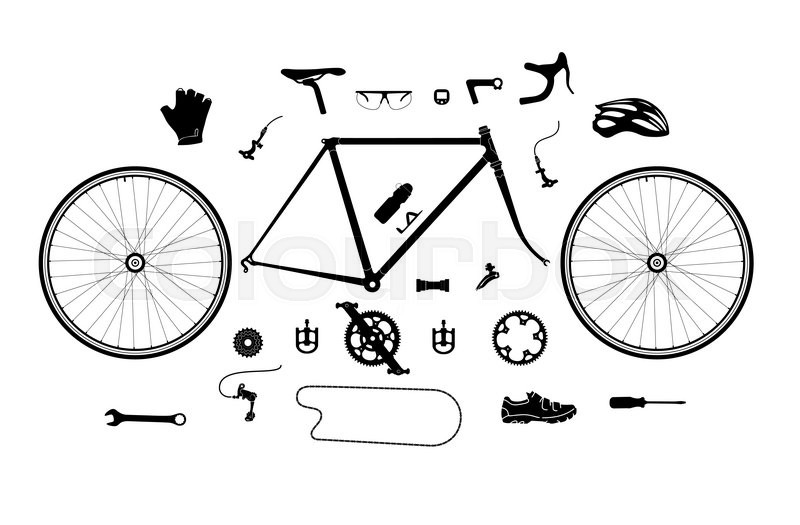 800x525 Road Bicycle Parts And Accessories Silhouette Set, Elements For