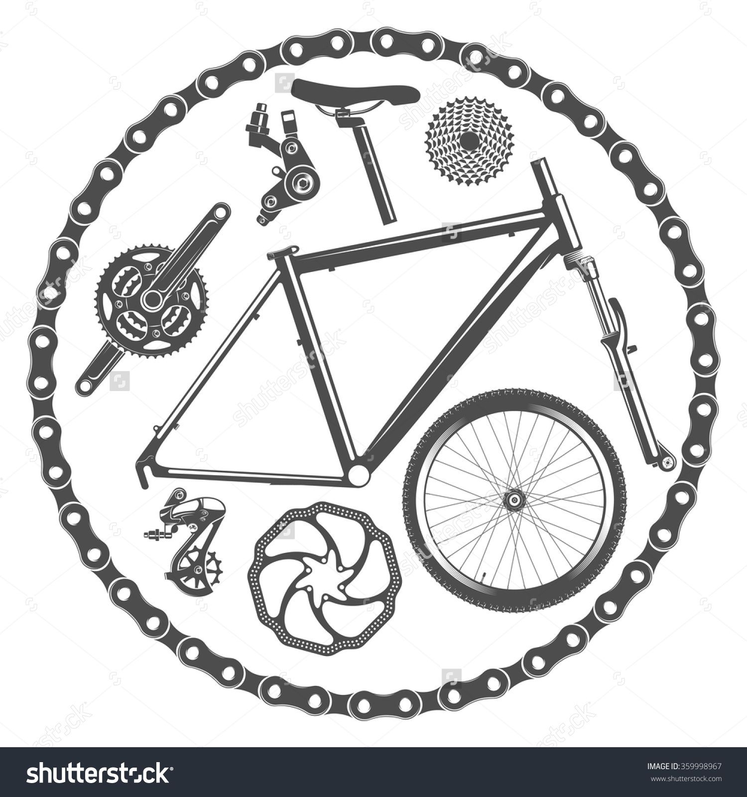 1500x1600 Vector Illustration Bicycle Parts In Vintage Style Bicycle Parts