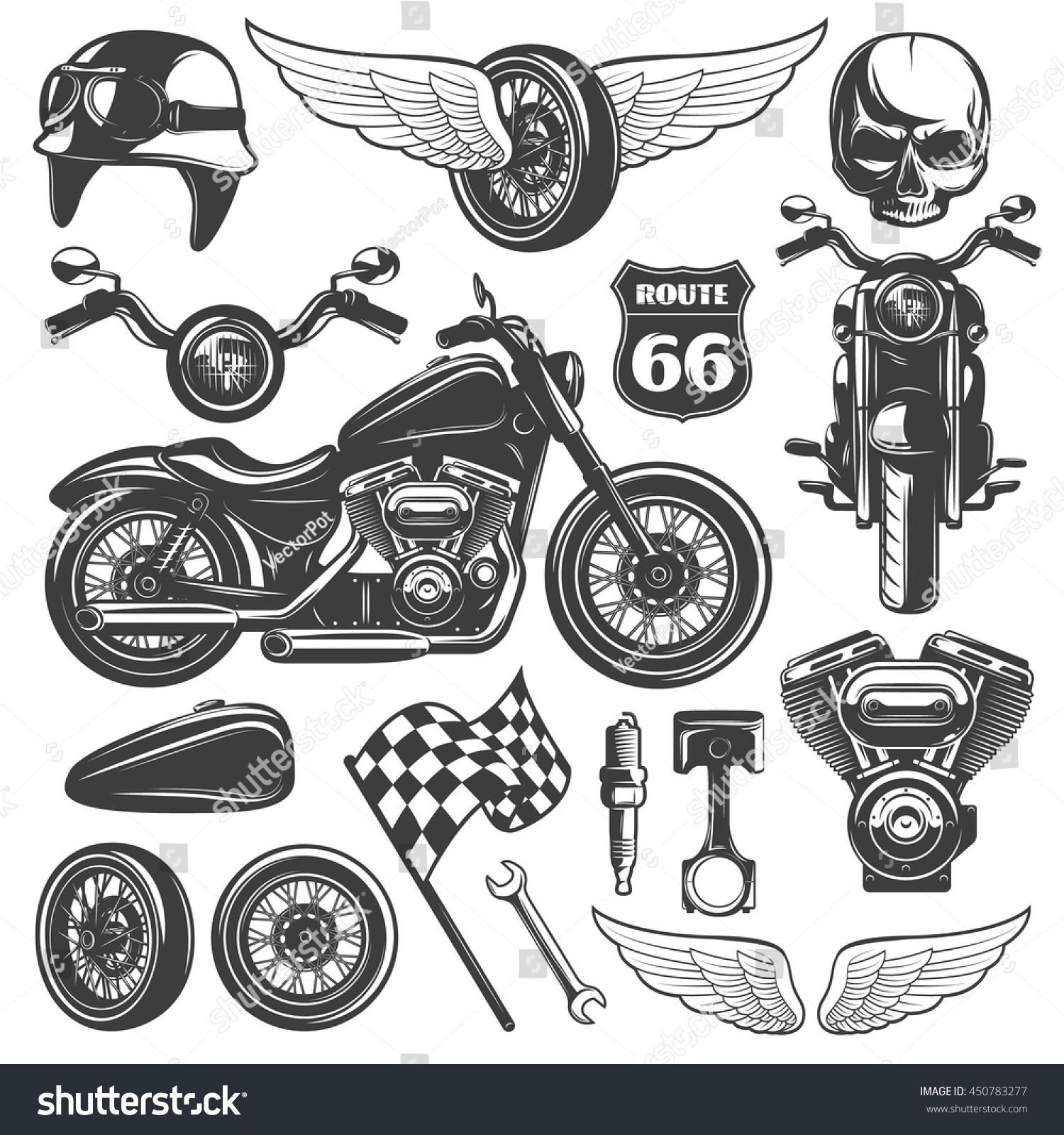 1500x1600 Motorcycle Black Isolated Icon Set With Recognizable Objects And