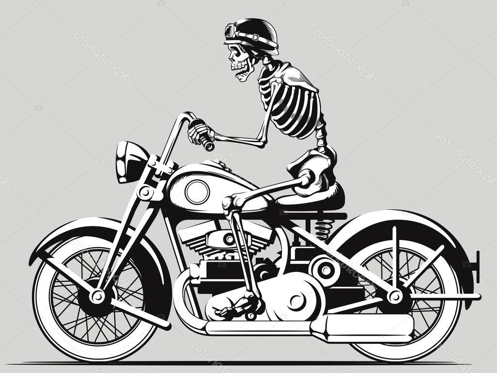 1024x768 Best Stock Illustration Vintage Skeleton Biker Vector Silhouette