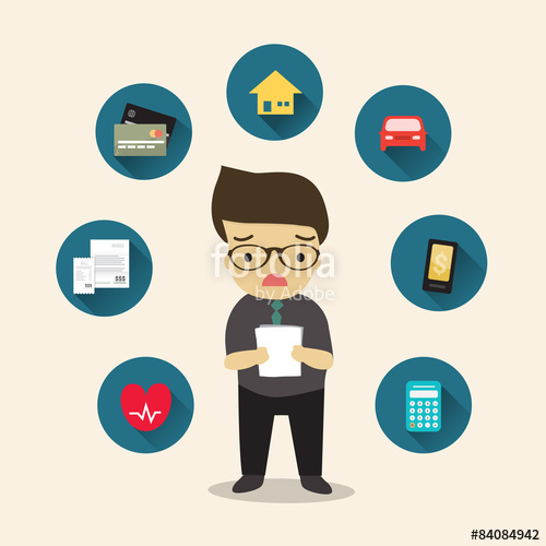 500x500 Saraly Man Payment Bill, Cartoon Vector Illustration. Stock Image