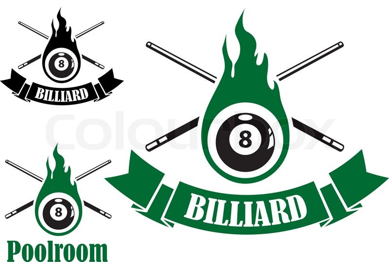 800x540 Billiard Icons With Crossed Cues Behind A Flaming Number 8 Ball