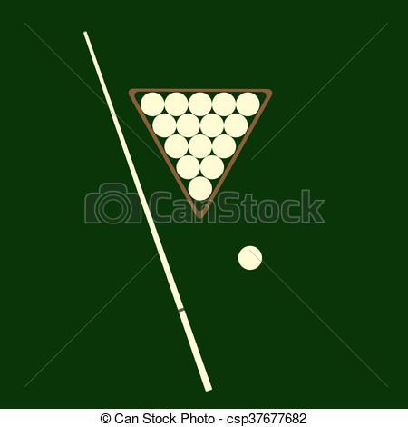 450x470 Billiard.eps. Cue And Balls For Billiards Lay On A Green Background.