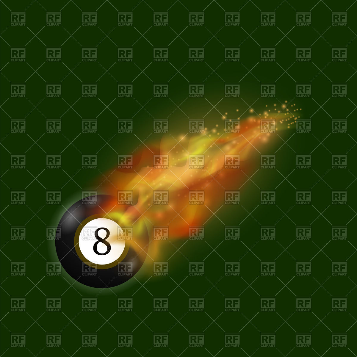 1200x1200 Black Billiard Ball With Fire On Green Background Vector Image