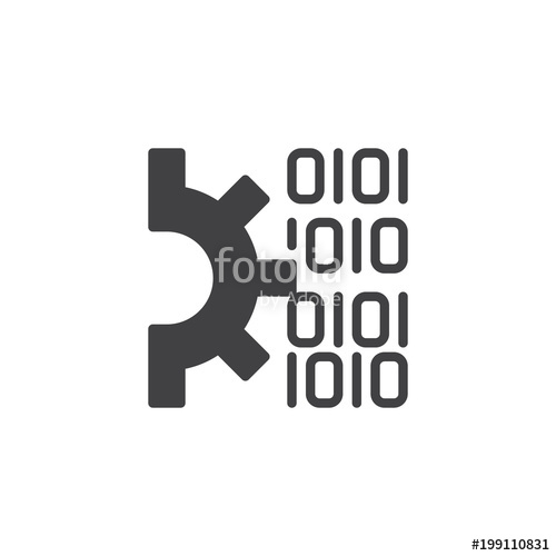 500x500 Gear And Binary Code Vector Icon. Filled Flat Sign For Mobile