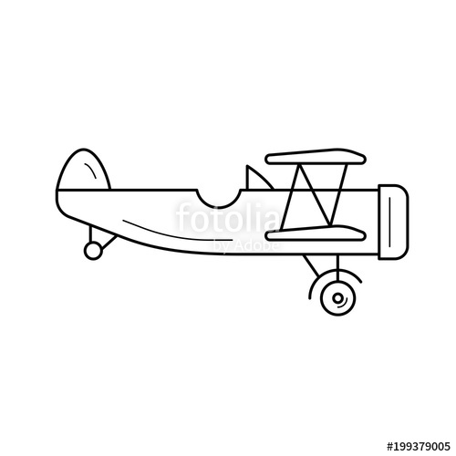 500x500 Biplane Vector Line Icon Isolated On White Background. Vintage