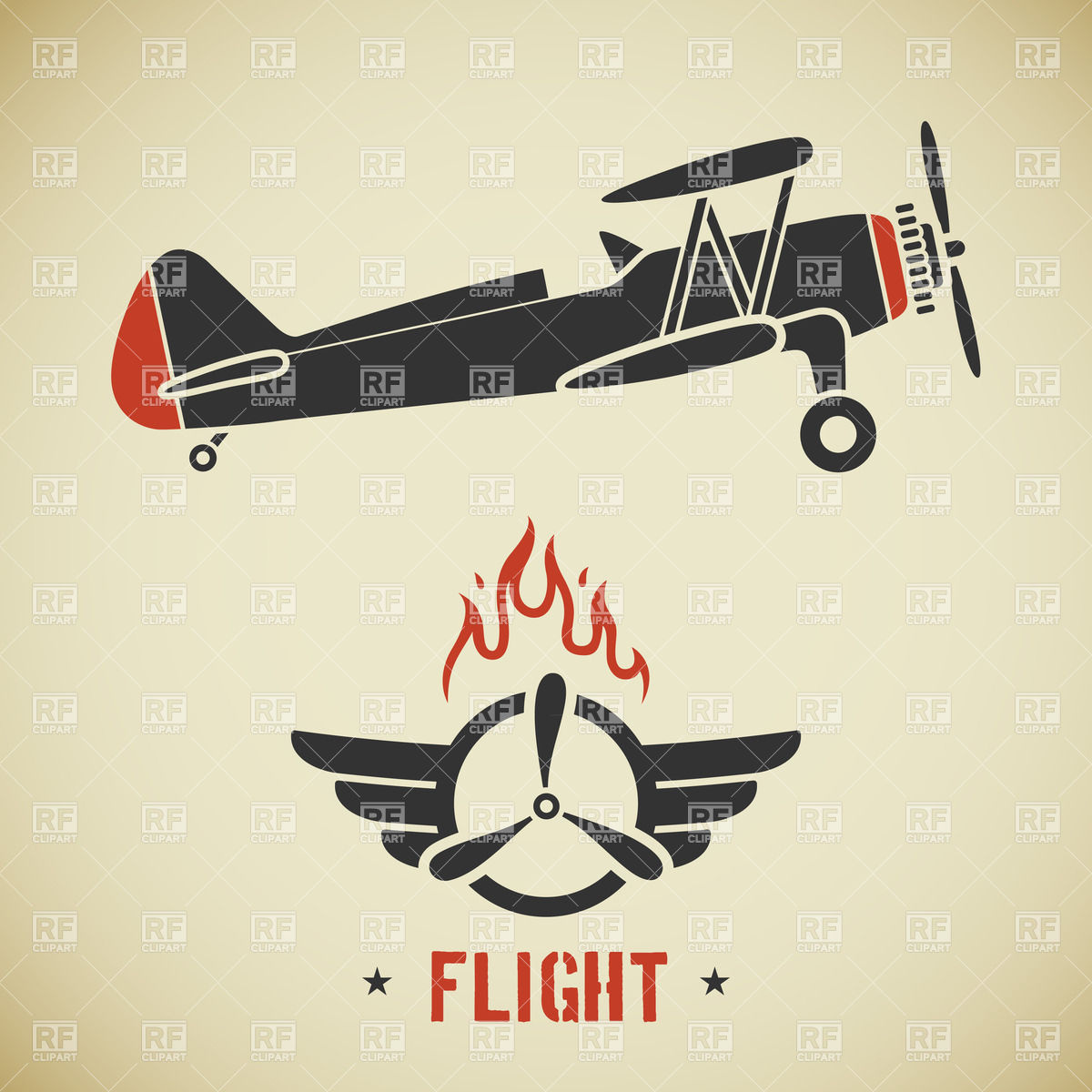 1200x1200 Retro Plane (Biplane) And Emblem With Wings And Propeller Vector