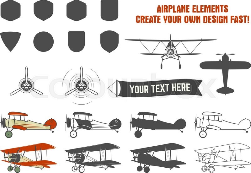 800x551 Vintage Airplane Symbols. Biplane Vector Graphic Labels. Retro
