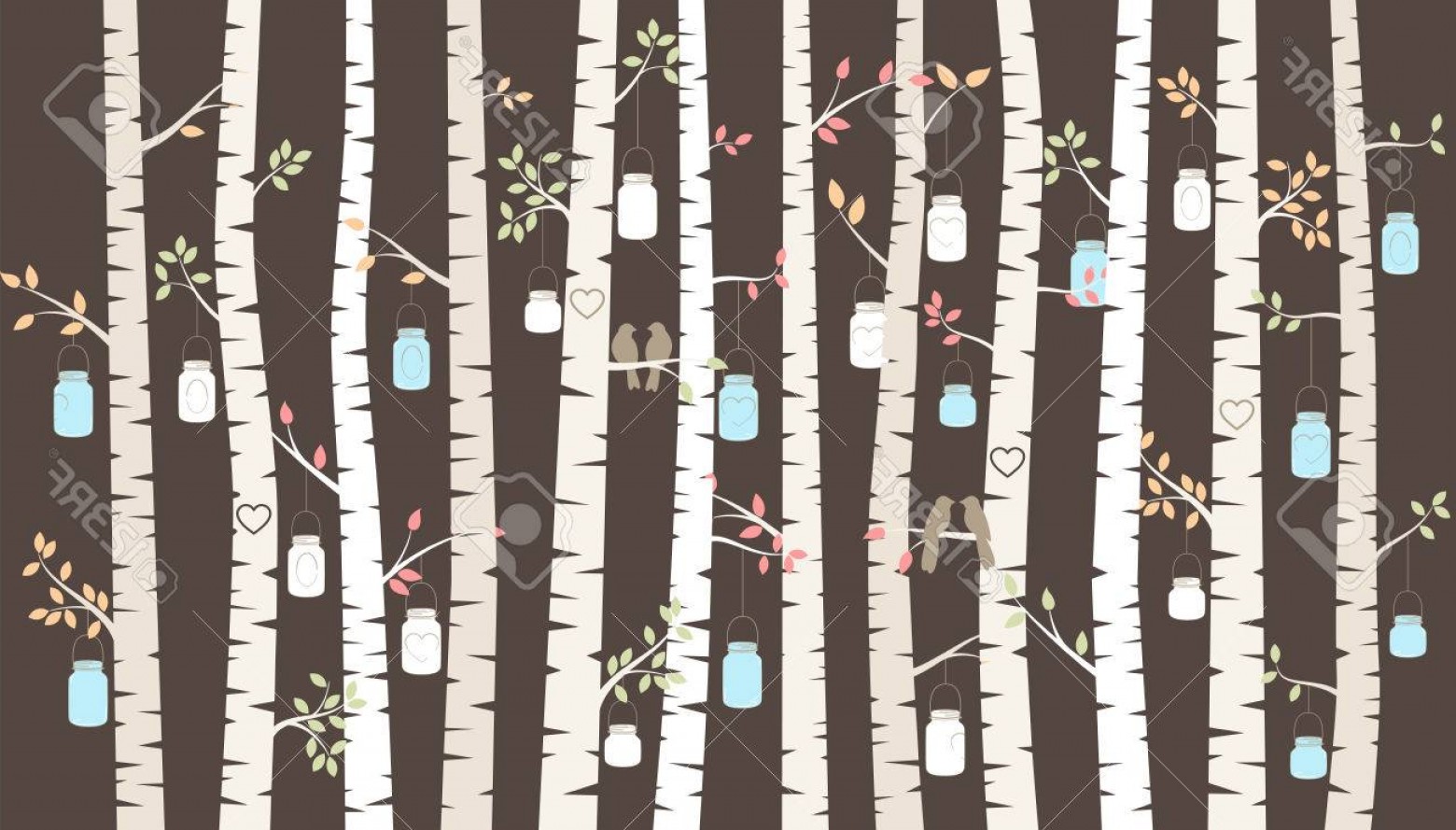1560x889 Photostock Vector Birch Or Aspen Trees With Hanging Mason Jars And