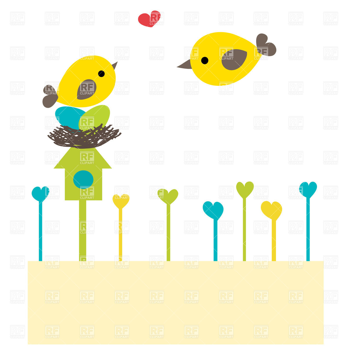 1200x1200 Cartoon Bird Family On Nest Vector Image Vector Artwork Of