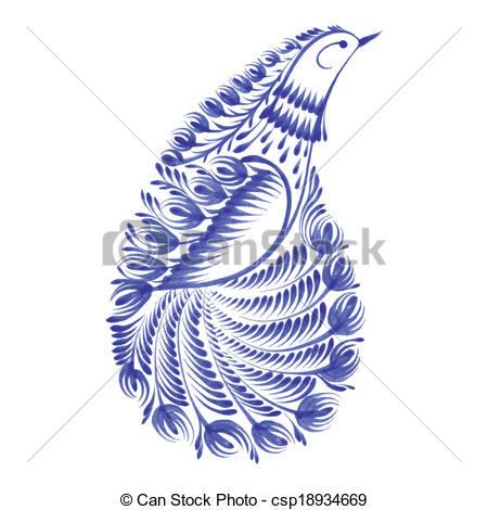 450x470 Decorative Ornament Paisley Bird Of Paradise. Hand Drawn