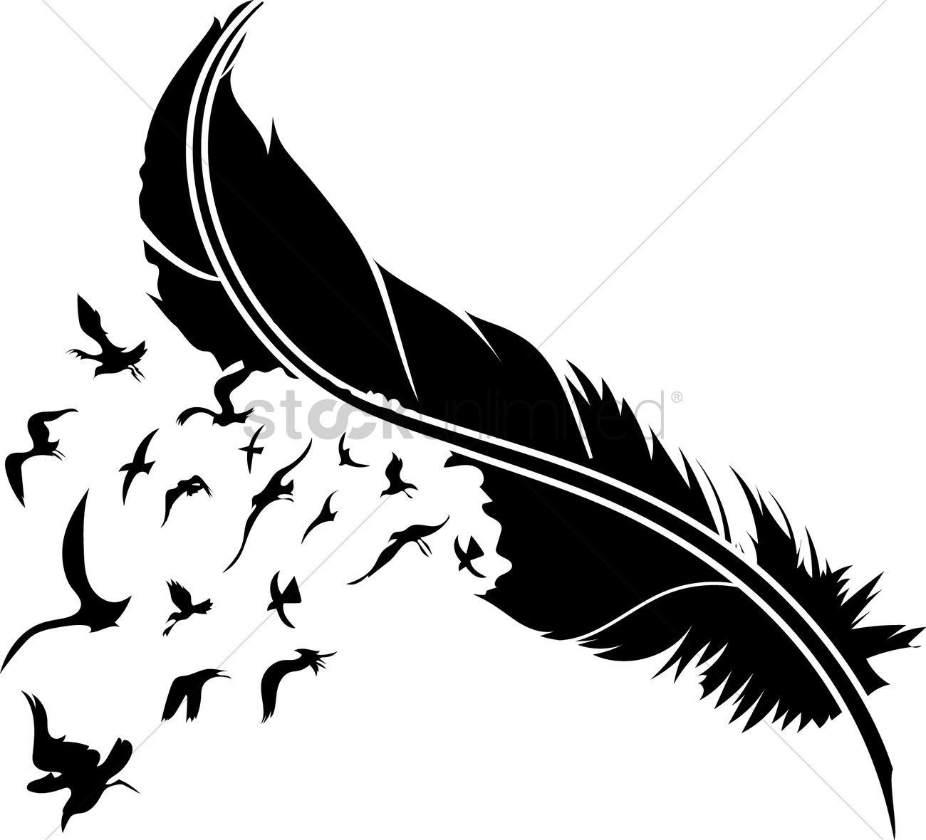 1300x1180 Feather With Birds Vector Image