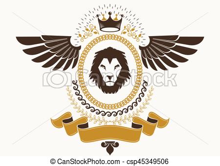 450x340 Heraldic Coat Of Arms Decorative Emblem With Bird Wings, Vector