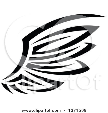 450x470 Clipart Of A Black And White Tribal Angel Or Bird Wing