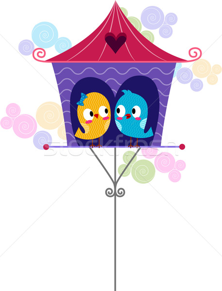 458x600 Lovebirds In A Birdhouse Vector Illustration Lenm ( 655511