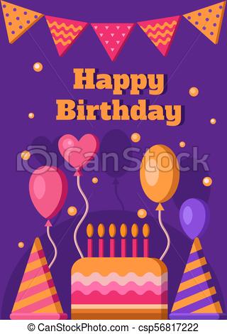 320x470 Happy Birthday Banner With Gift, Cake, Balloon, Hat Party