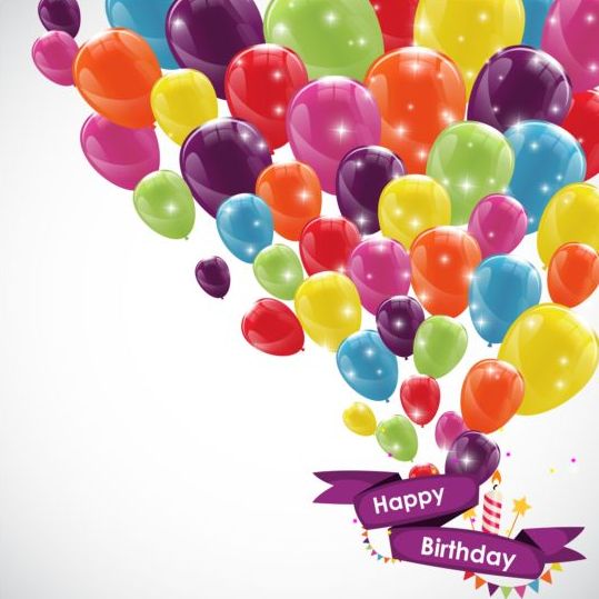 539x539 Ribbon Birthday Banner With Colorful Balloons Vector 02 Free Download