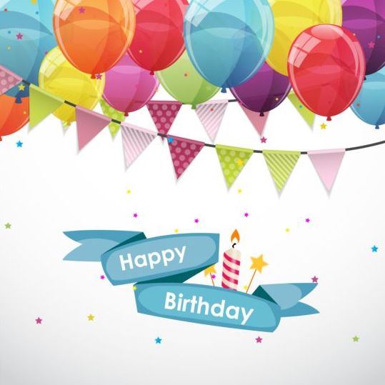 539x539 Ribbon Birthday Banner With Colorful Balloons Vector 03 Free Download