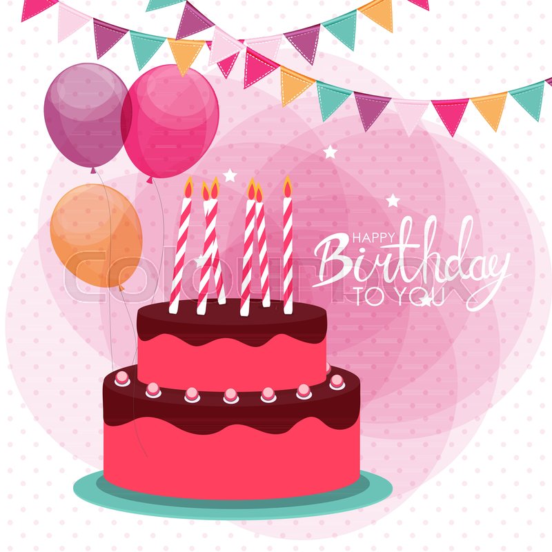 800x800 Happy Birthday Poster Background With Cake. Vector Illustration