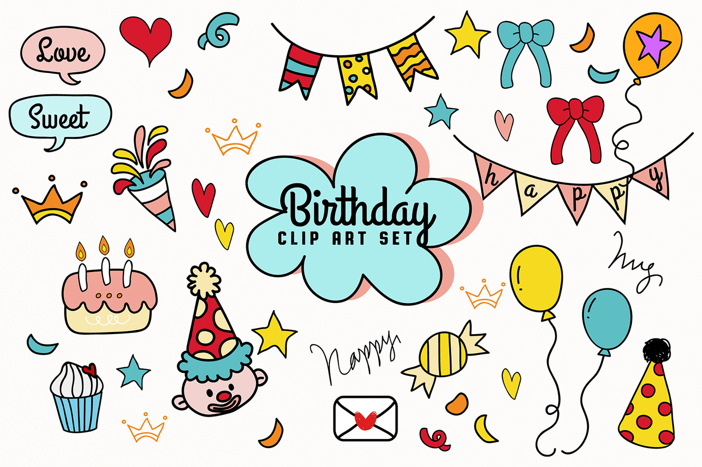 1400x931 Hand Drawn Birthday Party Vector Clip Art Set By Paperly Studio