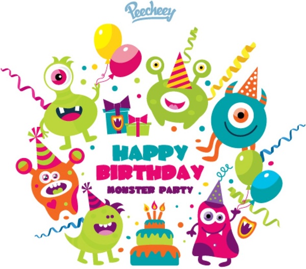 600x528 Monster Birthday Party Free Vector In Adobe Illustrator Ai ( .ai