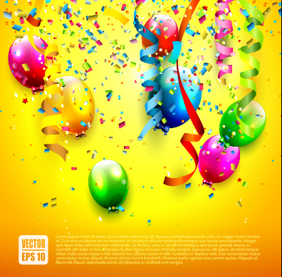 396x389 Birthday Colored Balloons With Colorful Ribbon Background Vector