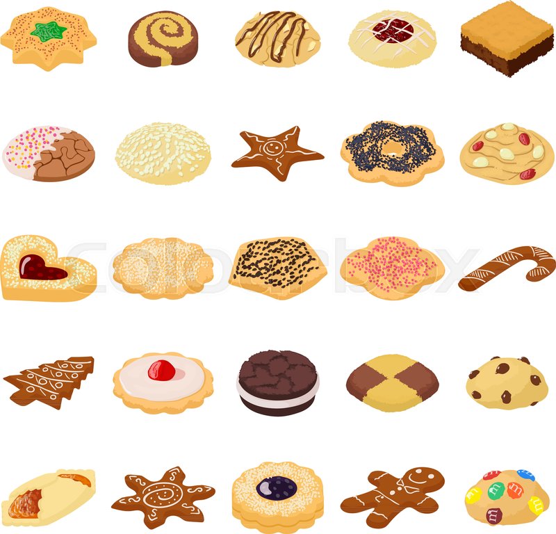 800x768 Cookies Biscuit Icons Set. Isometric Illustration Of 25 Cookies