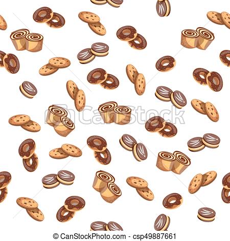 450x470 Seamless Pattern With Glazed Donuts And Biscuit. Vector... Clip