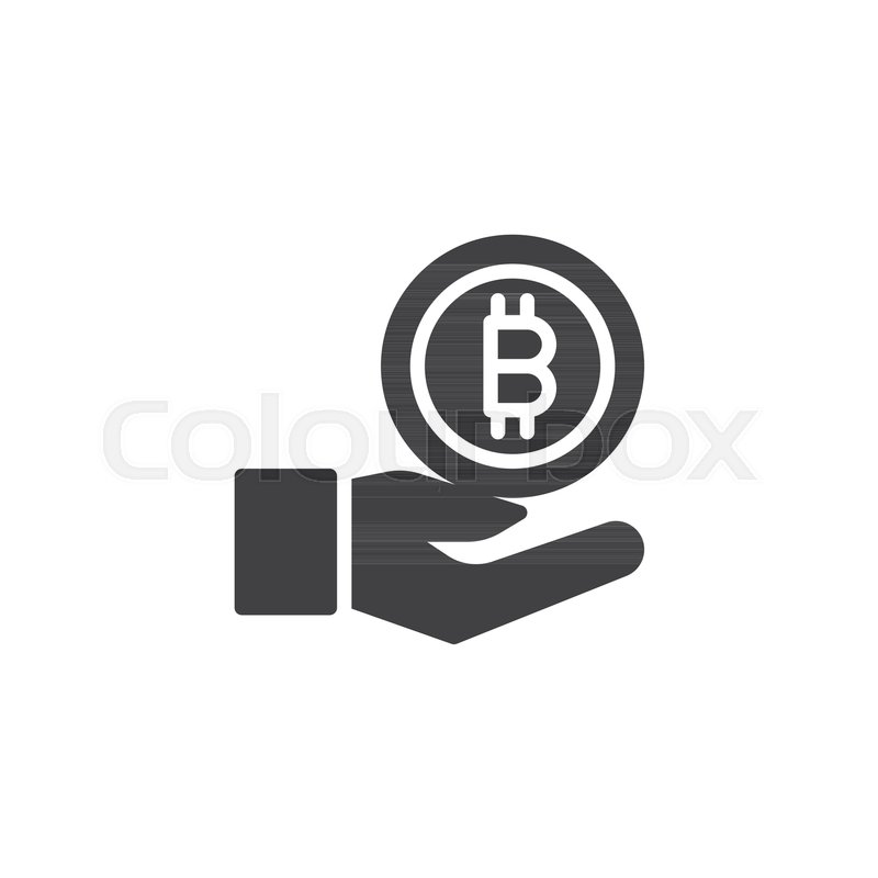 800x800 Hand With Bitcoin Vector Icon. Filled Flat Sign For Mobile Concept