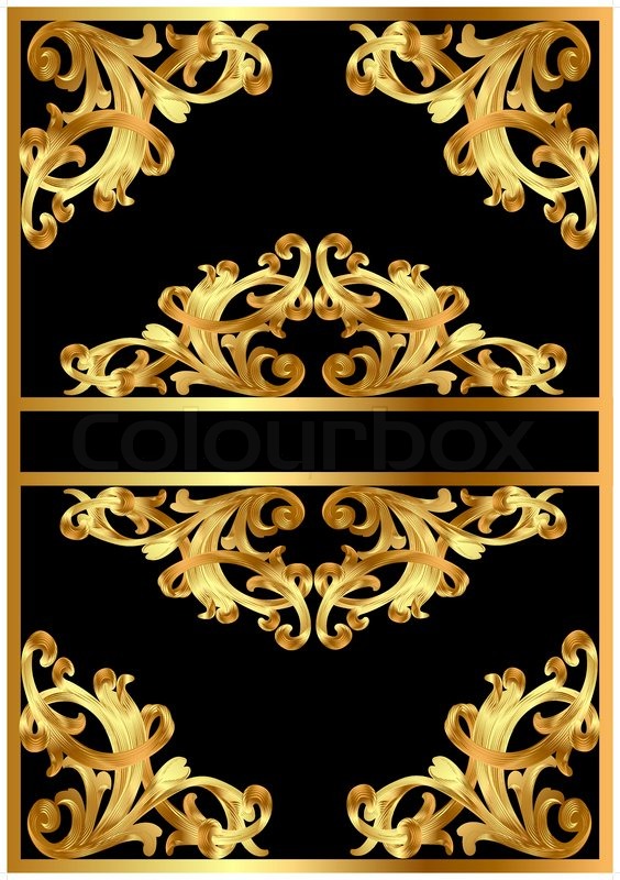 564x800 Illustration Frame Background With Gold Pattern On Black Stock