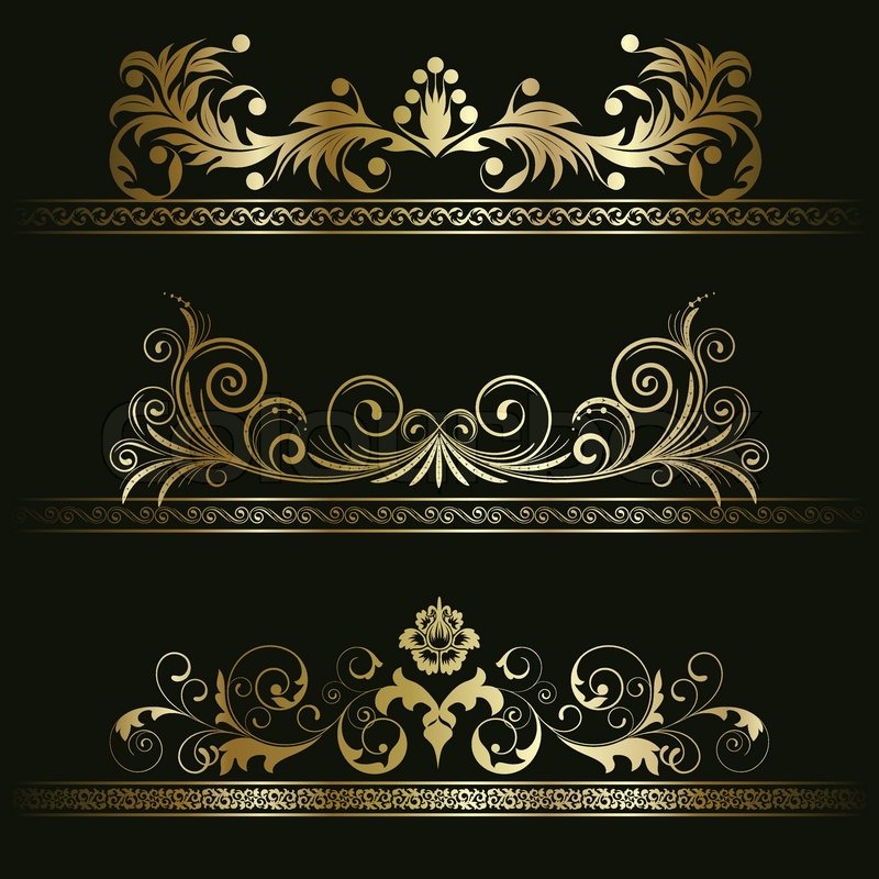 800x800 Set From Gold Retro Frames On The Black Floral Background Stock