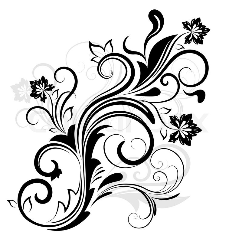 800x800 Black And White Floral Design Element Isolated On White. Stock