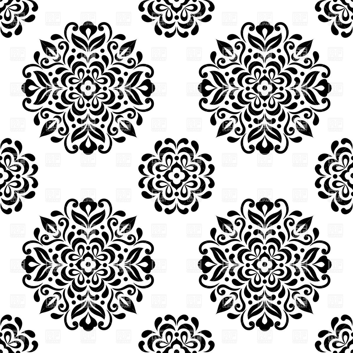 1200x1200 Black And White Seamless Wallpaper With Stylized Round Flowers