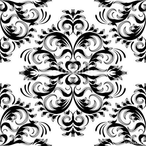 500x500 Vintage Floral Damask Seamless Pattern. Black White Vector