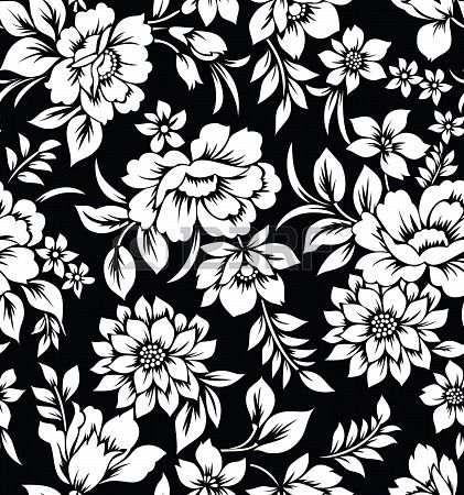 421x450 Black And White Flowers Decorative Seamless Floral Wallpaper Stock