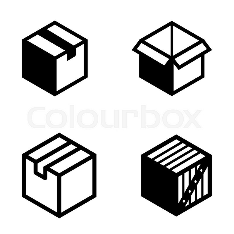 800x800 Vector Black Boxs Pictogram Icons Set. Mail Box Icon. Stock